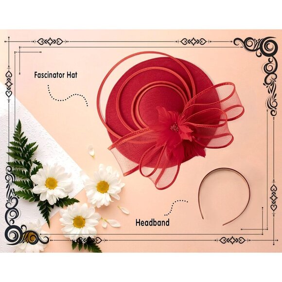 Womens Linen Feather Fascinator Hat Vintage Derby Wedding Tea Party Accessories main image 5